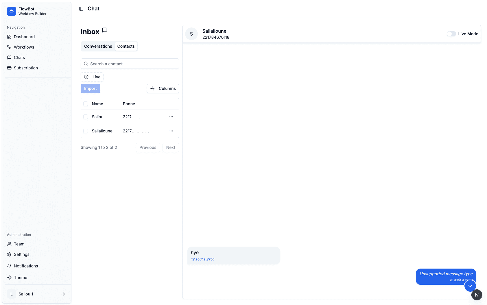 Live Chat Interface