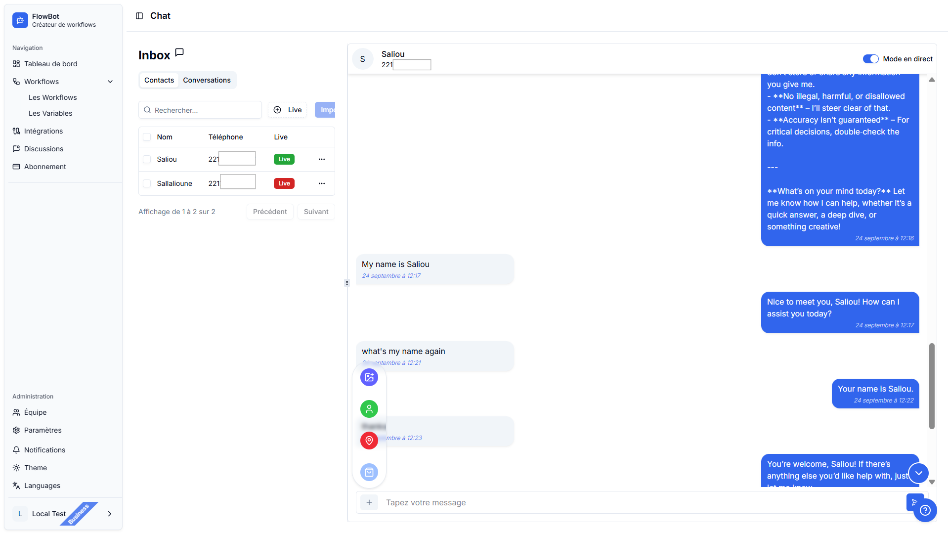 Screenshot illustrating the Live Mode interface and options.
