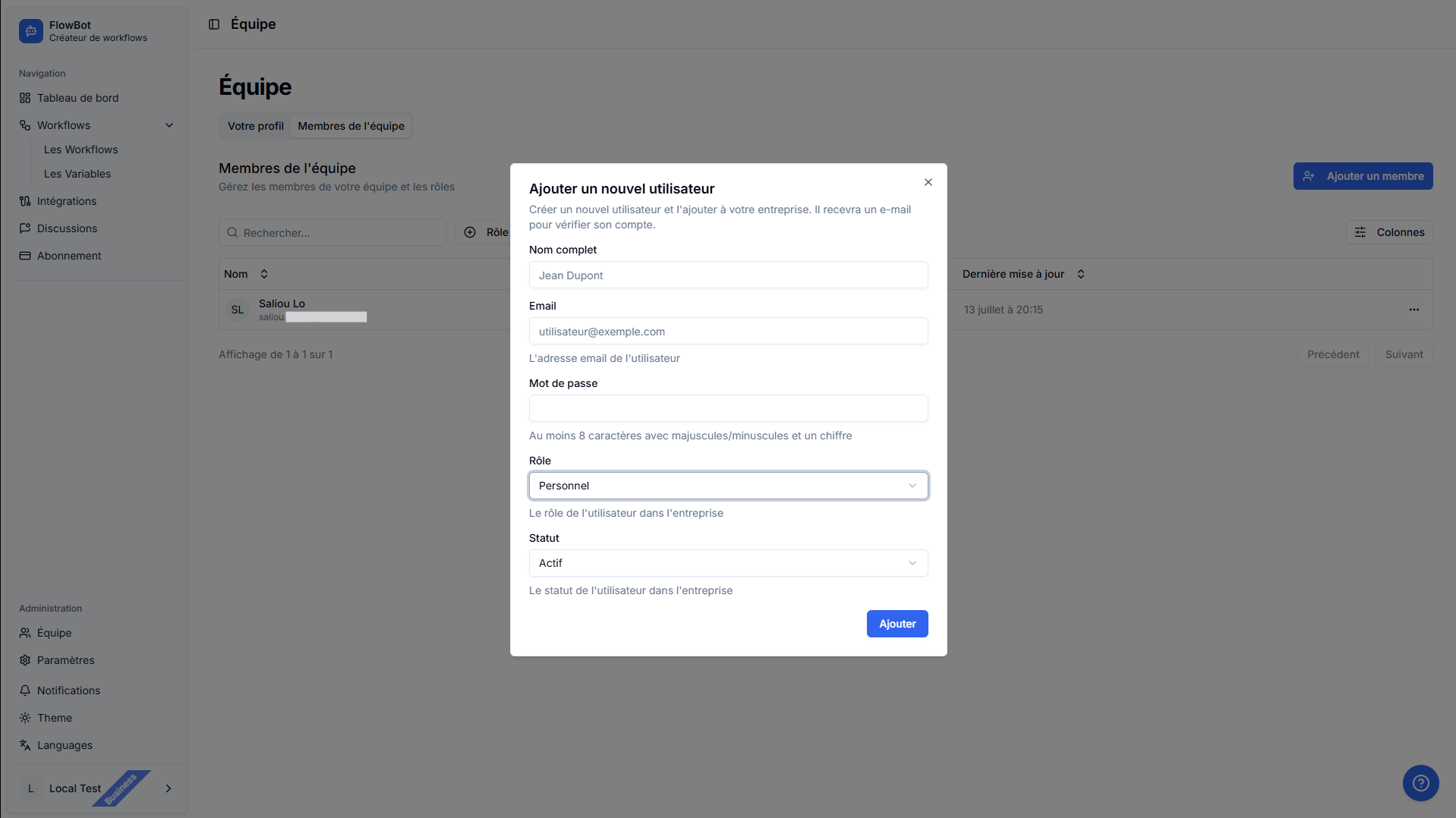 Screenshot of the team management interface, showing options to add members, assign roles, and set permissions.